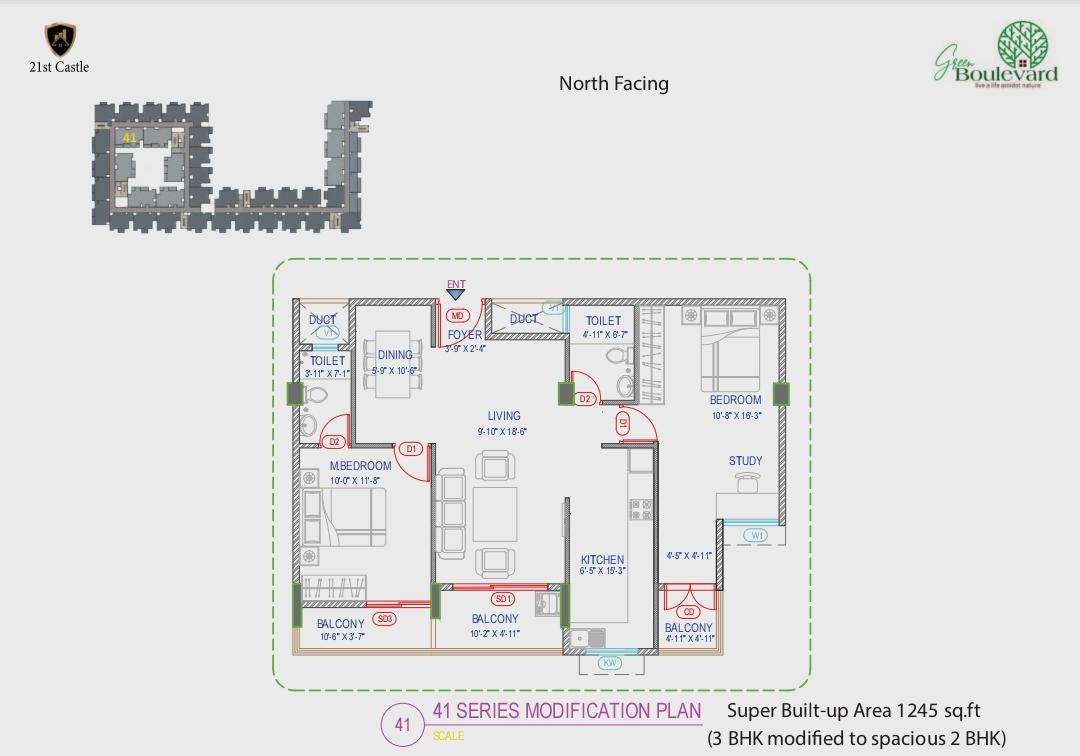 2 BHK Layout - Green Boulevard
